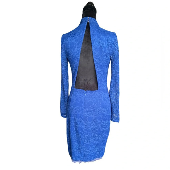 BEBE Clair Royal Blue Lace Long Sleeve Open Back Dress - Size Small - Picture 5 of 7